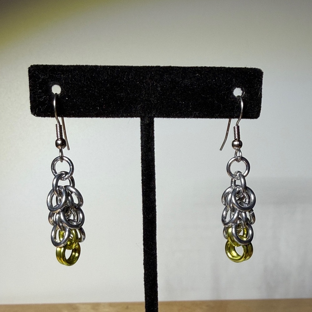 Aluminum Chainmail Silver & Yellow Dangle Earrings